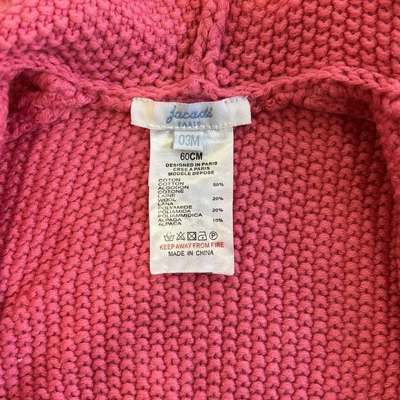 Jacadi pink loose knit hooded cardigan sweater - Picture 4 of 6